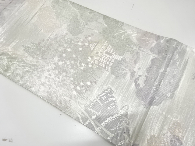 JAPANESE FUKURO OBI / SAGANISHIKI / WOVEN SCENERY OF PAGODA